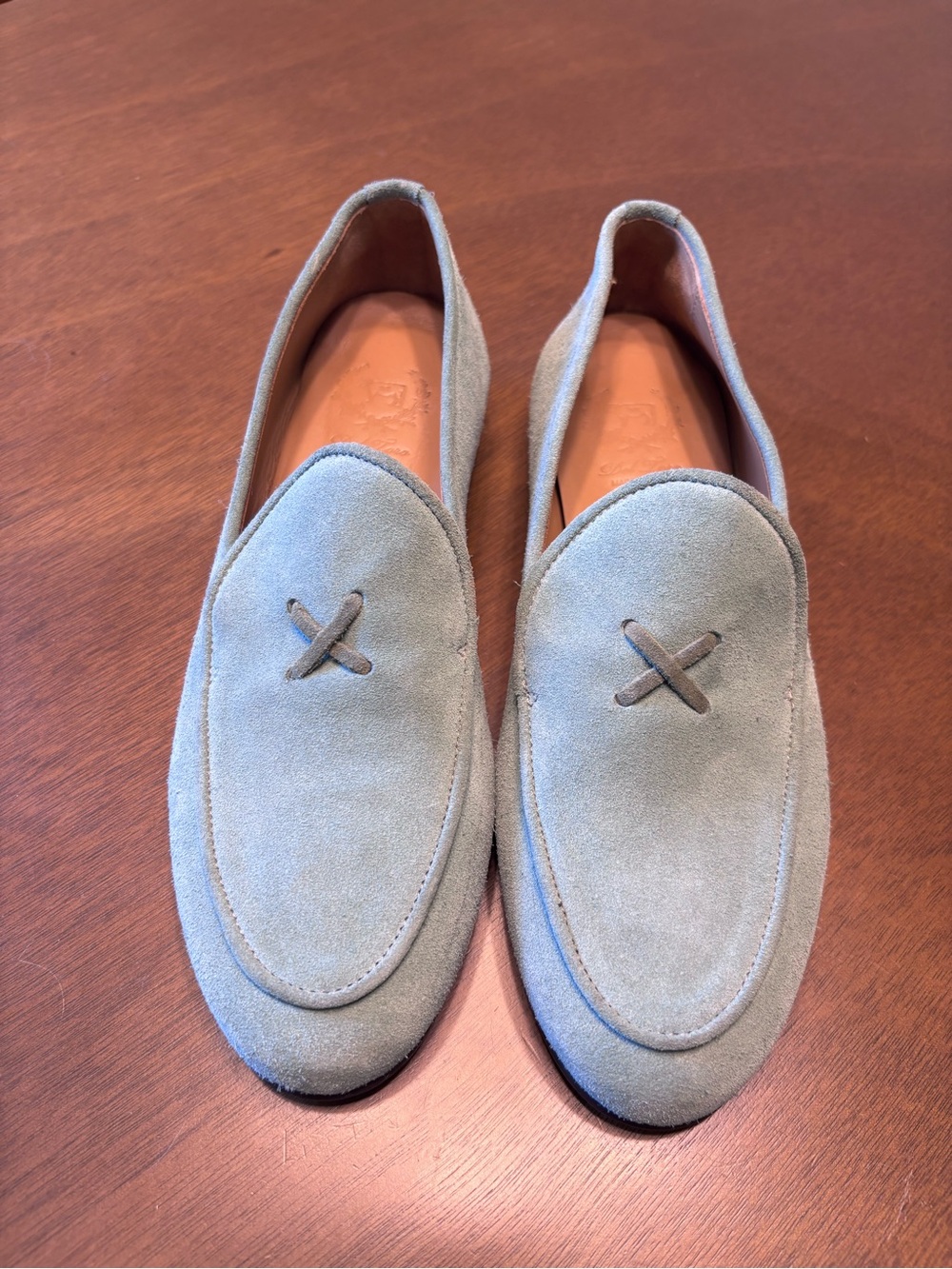 Del Toro teal Suede Loafers with X-Stitch
